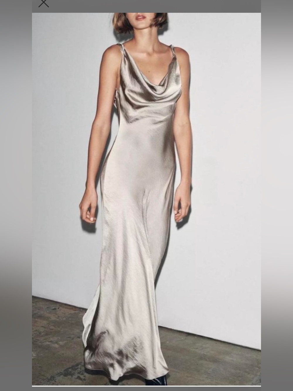 Zara Satin Cowl Neck Maxi Dress in Champagne